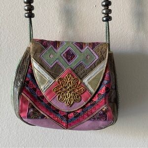 NWT 90s Vibrant Pink and Purple Crossbody Bag with Bohemian Flair patchwork